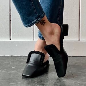 Black Faux Fur Lined Mules